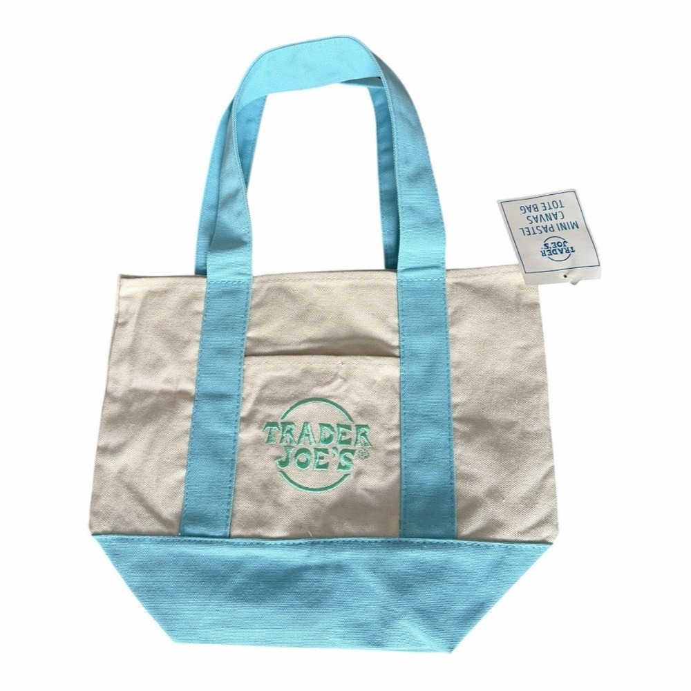 TRADER JOE'S Mini Pastel Canvas Tote Bag NWT - Picture 2 of 8
